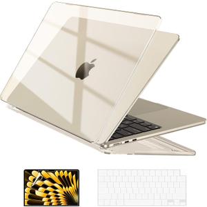 EooCoo Case Compatible with MacBook Air 15 inch 2024 2023 Release M3 A3114 M2 A2941 Liquid Retina Display, Plastic Hard Shell Case + Keyboard Cover + Screen Protector, Crystal Starlight