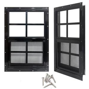 Yuzzy 24" x 36" Shed Windows with Tempered Glass and Fiberglass Screen, 2 Pack Small Sliding Windows for Shed, Chicken Coop, Playhouse, Household, Garage, Barns (Black)