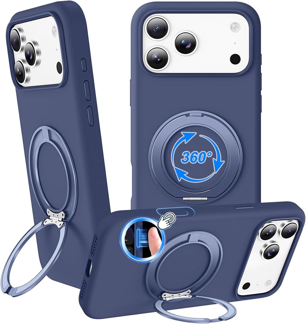 STERKER 360 Rotatable Stand Compatible with iPhone 17 Pro Case with Magnetic [Military Grade Drop Tested][Adjustable Kickstand] Ring Holder Silicone Slim Back Soft Edge, Blue