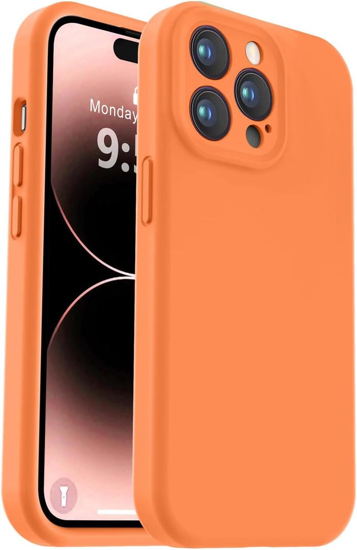 Vooii Compatible with iPhone 14 Pro Case, Liquid Silicone Upgrade [Camera Protection] [Soft Anti-Scratch Microfiber Lining] Shockproof Phone Case for iPhone 14 Pro 6.1 inch - Bright Orange
