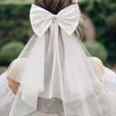 SWEETV Bridal Hair Bow Veil White Bow Clip Bachelorette Party Decorations Pearl Accessories Bride to Be Bridal Shower Gift