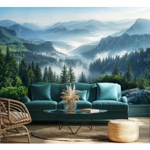 WFBHUA-Misty Pine Forest Wallpaper Peel and Stick Foggy Mountain Scenery Self Adhesive Wall Mural for Living Room 82"x57"