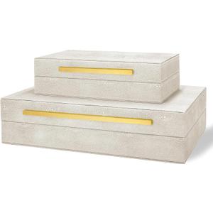 Modern Decorative Box Faux Shagreen Leather, Decorative Storage Boxes with Lids for Home Decor, Large Multifunctional Storage Jewelry Box Organizer(Ivory)
