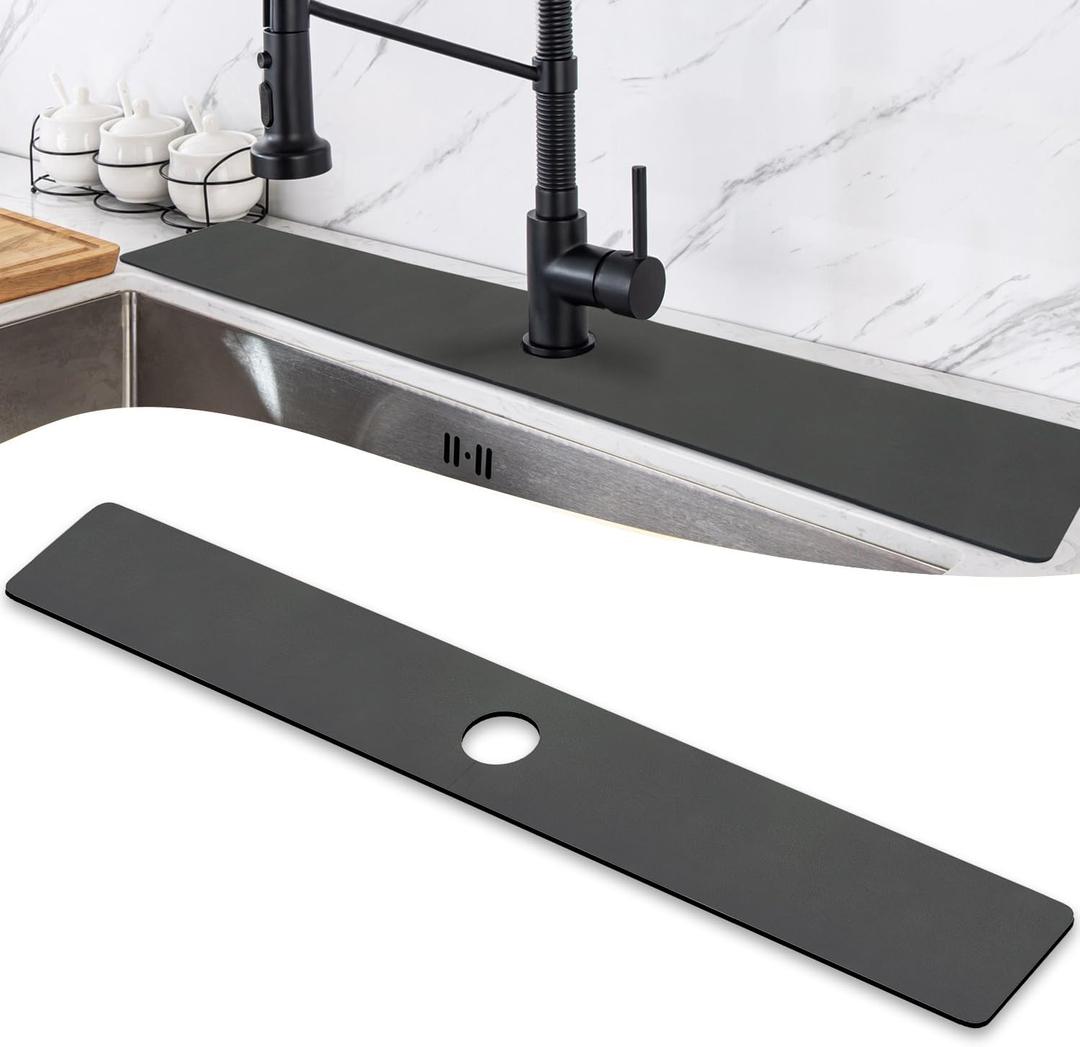 LOPNUR Faucet Mat for Kitchen Sink Protectors, 29 Inch Extra Long Kitchen Sink Splash Guard Behind Faucet, Cuttable Bathroom Water Splash Guard with Super Absorbent Diatomite Fast Drying, Grey (Gray)