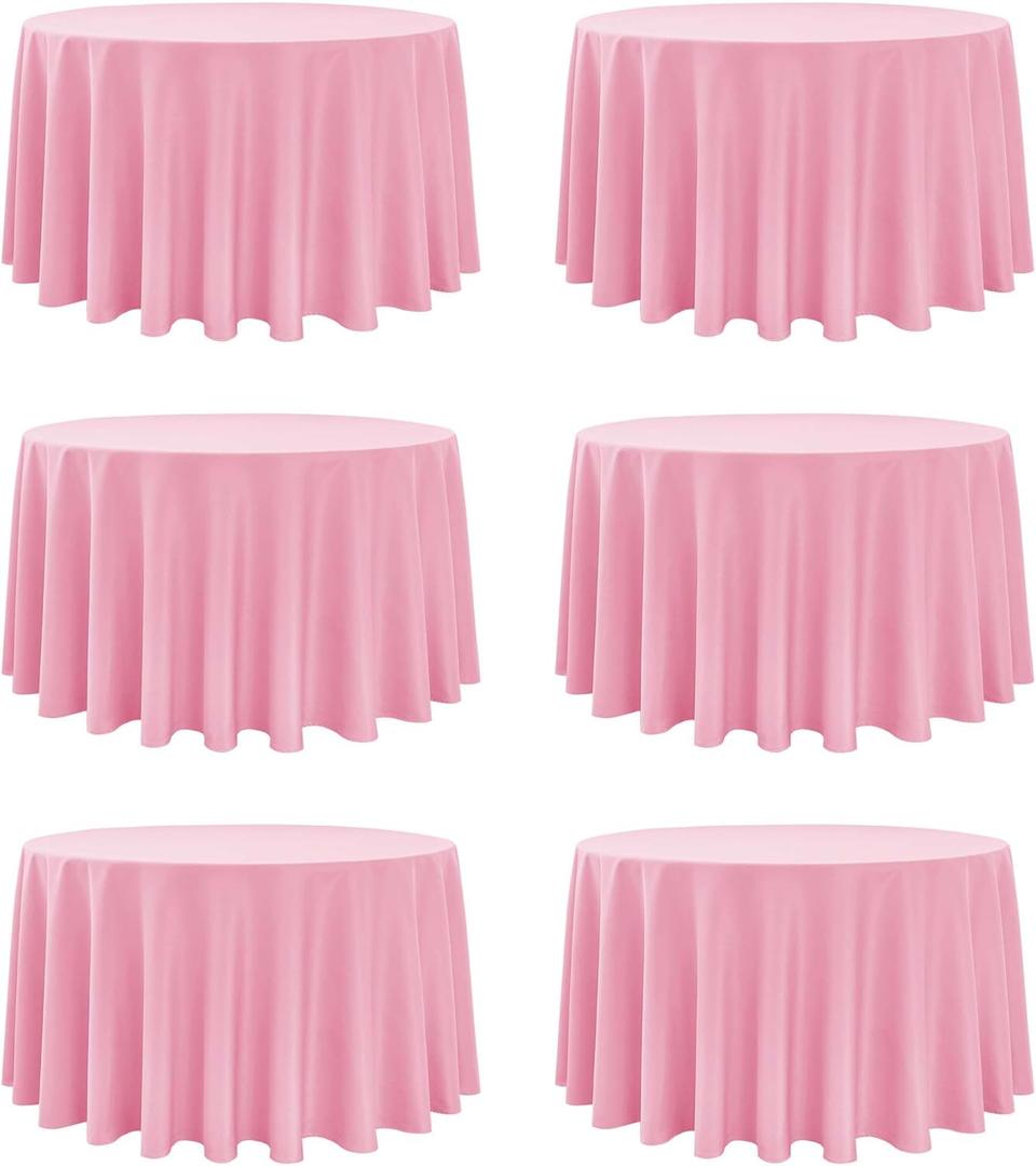 6-Pack Pink Round Tablecloths, 120 Inches, Stain-Resistant Polyester for 5-6 Ft Round Tables - Washable Table Covers for Weddings, Banquets, Birthday Parties, Events