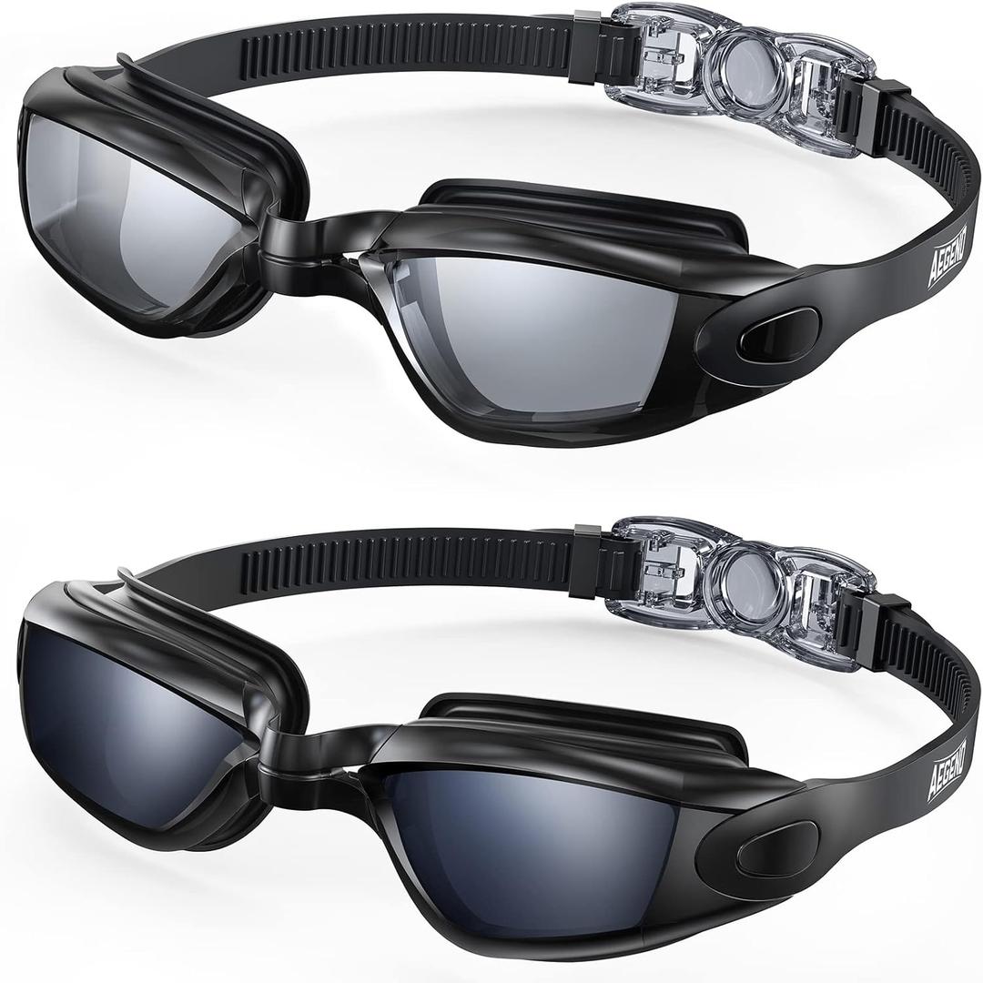 Aegend Swim Goggles 2-Pack, No Leaking Anti-Fog UV Protection Mirrored Swim Glasses for Adult Men Women, Wide View Outdoor