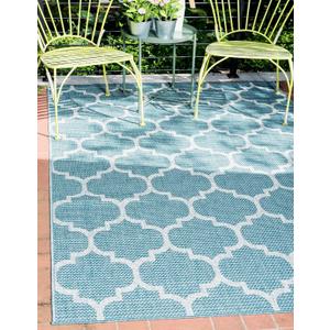 Unique Loom Outdoor Trellis Collection Area Rug (5' 1" x 8' Rectangle, Aquamarine/ Gray)