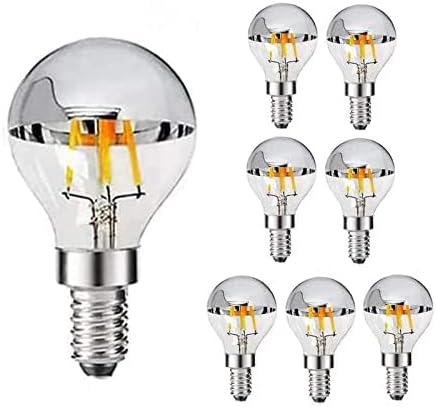 Lxcom Lighting G14(G45) Half Chrome Light Bulb,Dimmable 4W E12 LED Candelabra Bulbs Warm White 2700K 400Lm Filament Vintage Bulb with Silver Decorative Edison Globe Bulb for Indoors(8 Pack)