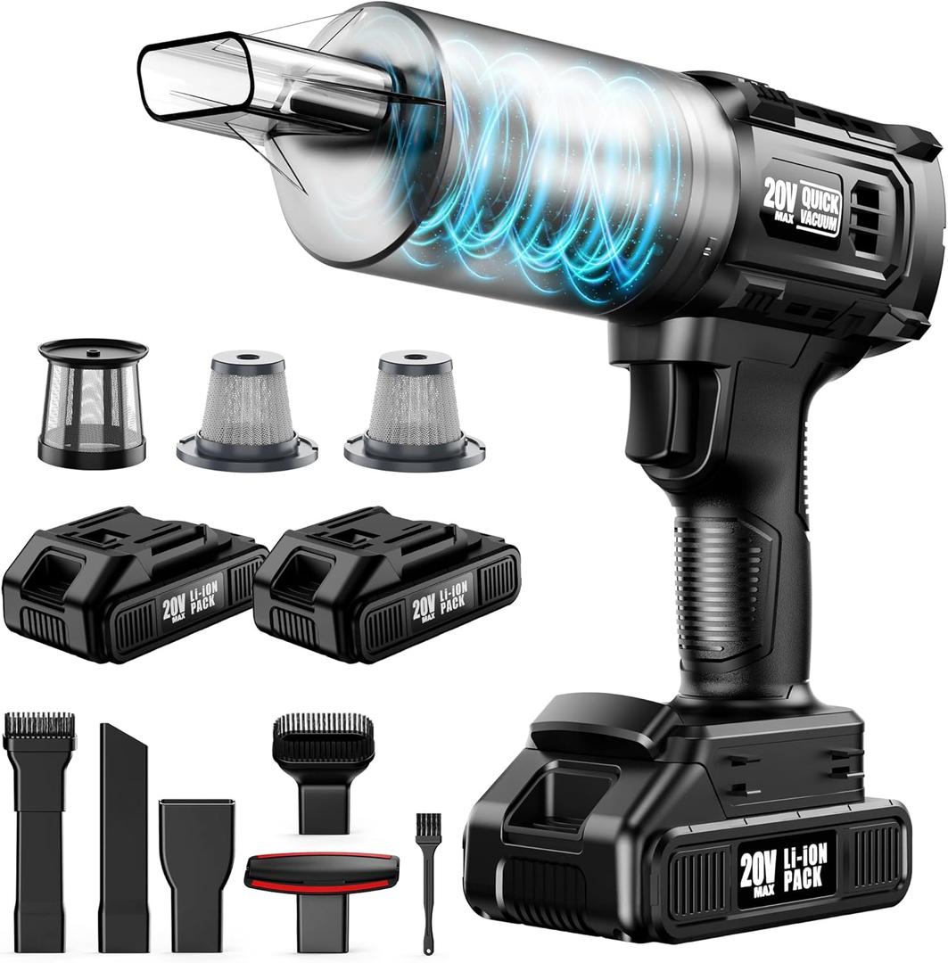 Car Vacuum Cordless, 35000PA Strong Suction Handheld Vacuum with 2 Detachable Batteries, 60Min Runtime Portable Vacuum Cleaner for Car Detailing, Pet Hair, Home Couch & Office, 350ML XL Dust Cup (Black)