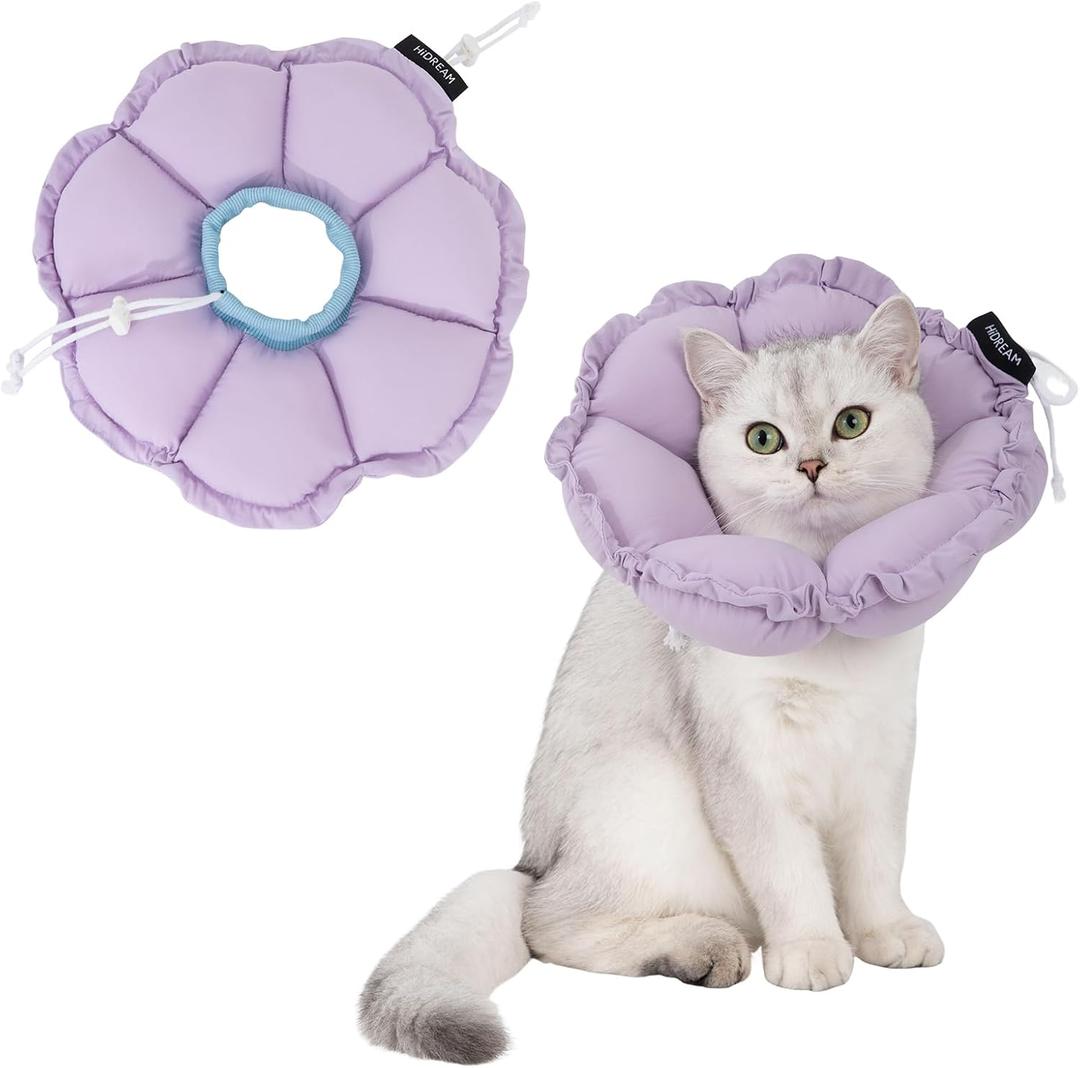 H HIDREAM Soft Cat Cone Collar Cute Adjustable Cat Recovery CollarElizabethan e Collar that can Protect Head and Foot WoundsPurple Flower All-Season Style