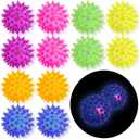 12 Pack LED Light Up Fidget Sensory Bouncy Spiky Ball Squishy Glow in The Dark Flashing Stress Relief Spiky Balls Toy for Party Favors Kids Gifts School Rewards
