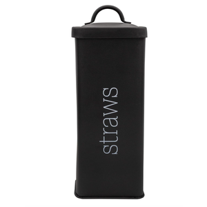 AuldHome Design Farmhouse Enamelware Straw Holder (Black); Retro Metal Straw Storage Canister