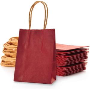 AWELL Small Wine Red Paper Bag with Handle - Party Favours, 6x4.5x2.5 inch for Christmas, Wedding, Birthday - Recycled, Pack of 24