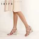 IDIFU Women's 3 Inch Strappy Wedge Sandals Open Toe Dressy Wedges For Women Black Nude Silver White Bridal Wedge Heels On Wedding Evening Summer (10) (Beige)
