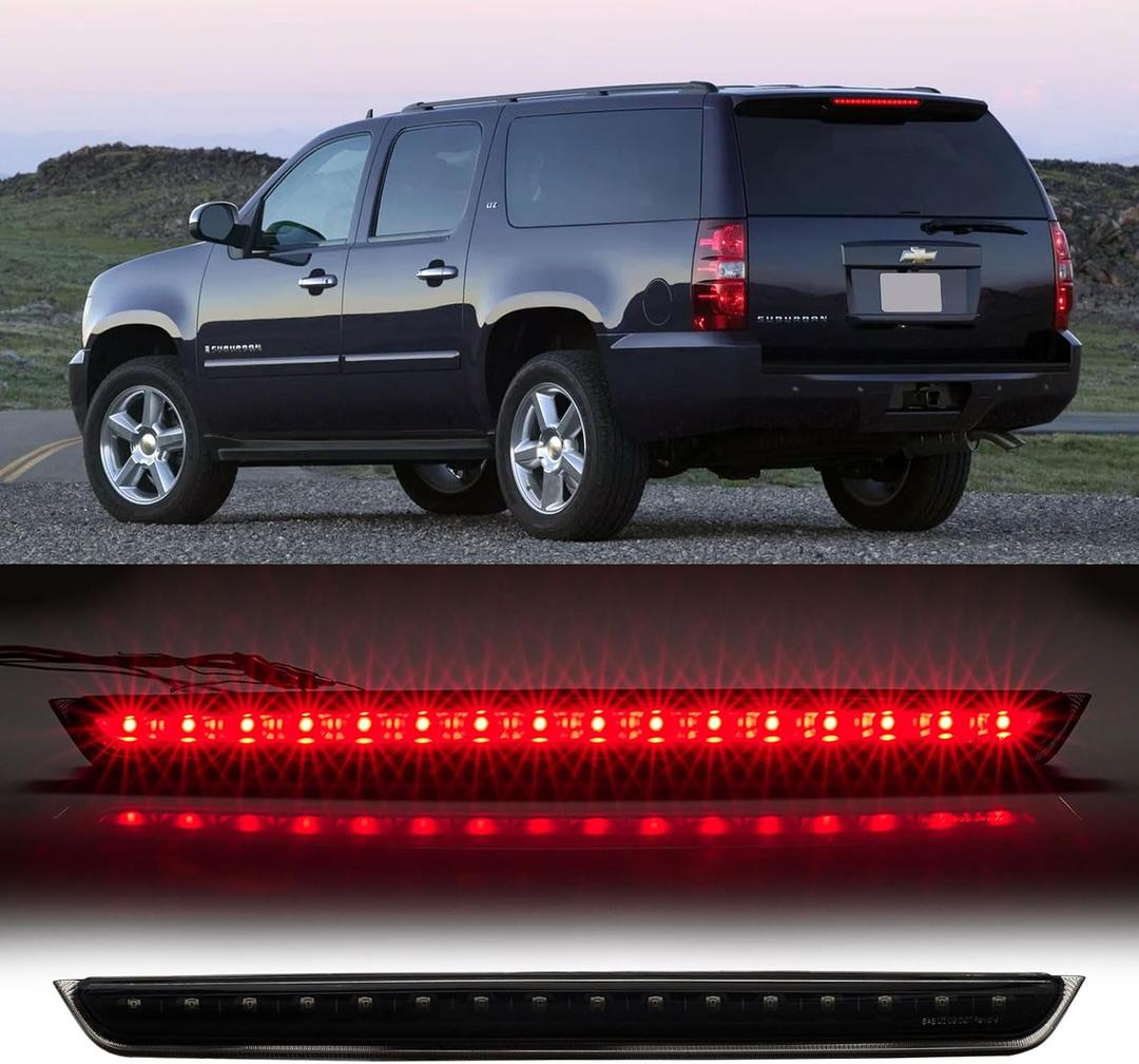 Third 3rd Brake Light LED for 2007-2014 Chevy Tahoe/Suburban/GMC Yukon & XL, High Mount Rear Brake Lights Assembly, Waterproof Center Cab Lamp Stop Light (Black)