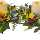 Spring Summer Candle Rings,Floral Candle Rings Wreaths 6 Inch,Daisy and Sunflowers,Mixed Flowers with 2pcs Plastic Candles,Perfect for Spring Decor,Centerpieces for Tables,Indoor Outdoor Home Decor