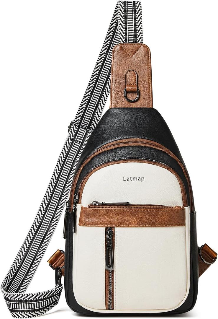 LATMAP 7L Sling Bag For Women Men Backpack Fanny Pack Crossbody Chest Travel Shoulder Belt Bags Purse Handbag PU Leather