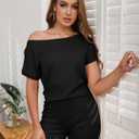 GEMLON Knit Lounge Sets for Women Boatneck Top Drawstring Shorts 2 Piece Outfits Summer (Black, M)