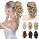 REECHO 12" Ponytail Extension, Classic Loose Curly Wavy Claw Clip Pony tails Hair Extensions Hairpieces for Women (Honey Blonde with Highlights)