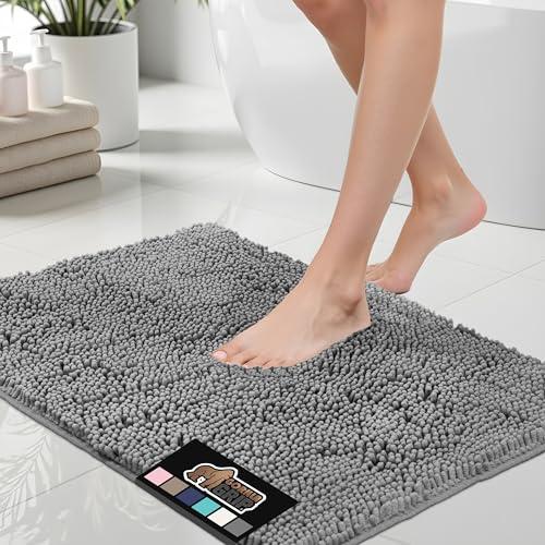 GORILLA GRIP Bath Rug Mat, Thick Soft Absorbent Chenille, Quick Dry Microfiber Mats, Rubber Backing Machine Washable Shower Floor Rugs, Bathmat Runner, Bathroom Home Decor Accessories, 20x29, Grey