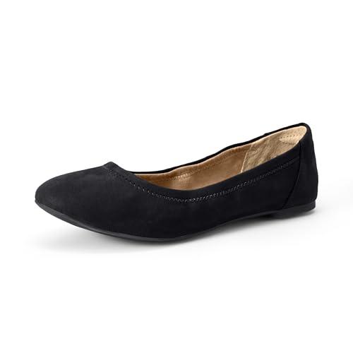 Women's Belice Comfortable Slip-On Ballet Flats Shoes, Black Microsuede, 9.5