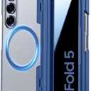 for Samsung Galaxy Z Fold 5 Case with MagSafe, [Built-in Privacy Screen Protection] [S Pen Holder & Hinge Cover] Translucent Matte Strong Magnetic Shockproof Case for Galaxy Z Fold 5 (Blue)