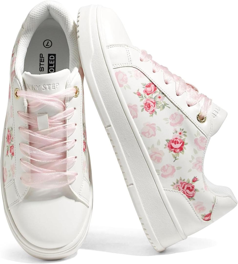 LUCKY STEP Women's Printed Fashion Sneakers - Non Slip Comfortable Walking Shoes - Lightweight Casual Classic Athletic Shoe(9 M US P Pink)