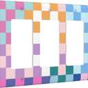 Colorful Retro Checkered Wall Plate Decorative 3 Gang Triple Rocker Pretty Rainbow Geometric Light Switch Cover Electrical Receptacle Faceplate for Girls Bedroom Home Bathroom