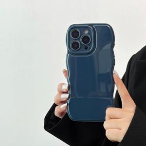 FABSPARK Phone Case for iPhone 16 Pro Max Case,Simple Wave Design Wavy Frame Soft Silicone Aesthetic for iPhone 16 Pro Max,Navy Blue