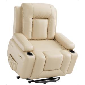 GarveeHome Power Lift Recliner Chair - Heat and Massage, Faux PU Electric Lift Recliner for Elderly & Mobility Impaired, Adjustable Back and Legs, Heavy Duty Lift Chair for Seniors (Beige)