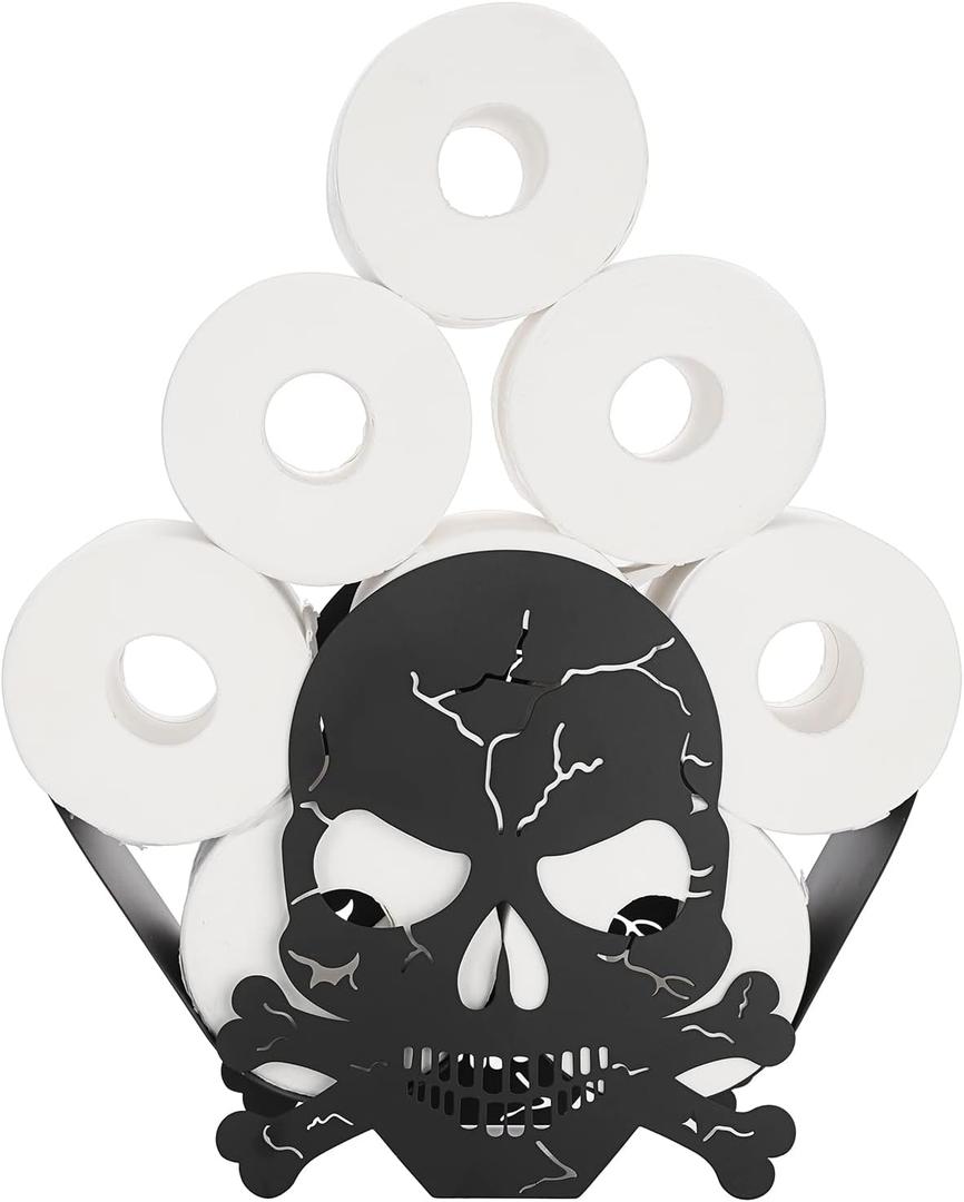 Sumnacon Toilet Paper Holder Metal Toilet Paper Storage Freestanding Toilet Paper Roll Holder Decorative Toilet Paper Holder Stand Whimsical Skull Toilet Paper Organizer for Bathroom Counter Floor