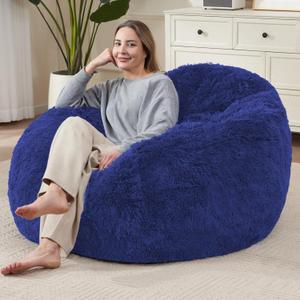 Fluffy Faux Fur Toy Storage Bean Bag Cover, Washable Cover Bean Bags for Adults Kids Teens, Comfy Toddler Bean Bag Chairs Covers, Beanag for Living Room Bedroom Dorm (Navy Blue (Cover Only))