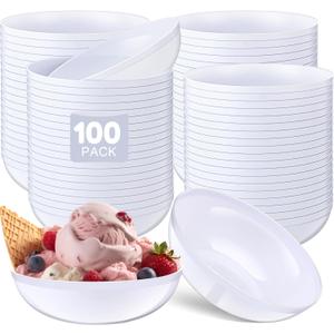 Newtay 49 Pcs Plastic Bowls 14 oz Disposable Heavy Duty Rim Soup Bowls for Weddings Parties Dinners, Thanksgiving Christmas and Everyday Use (Pure White)