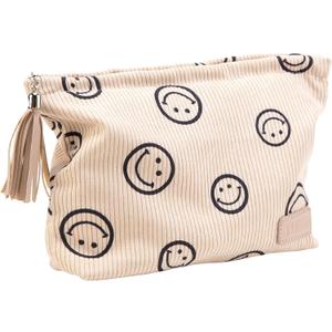 Makeup Bag Small Cosmetic Pouch: Cosmetic Bag for Purse - Cute Make up Bags with Tassel - Gifts for Teen Girl (01-Khaki)