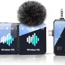 MENERESAS Wireless Lavalier Microphone for iPhone: Mini Microphone Noise Reduction - 328ft Transmission & 20H Battery Life for Video Recording, 3-in-1 Universal Camera & Android - Liquid Black, Clip