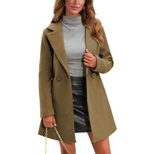 Springrain Women's Wool Pea Coat Notched Collar Double Breasted Midi Long Trench Coat Outwear (Large, Camel)