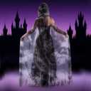 Halloween Costumes Cloak,Tulle Hooded Cape for Women and Dragon God Mask Cosplay Vampire Cape Witch Cloak Dark Gray