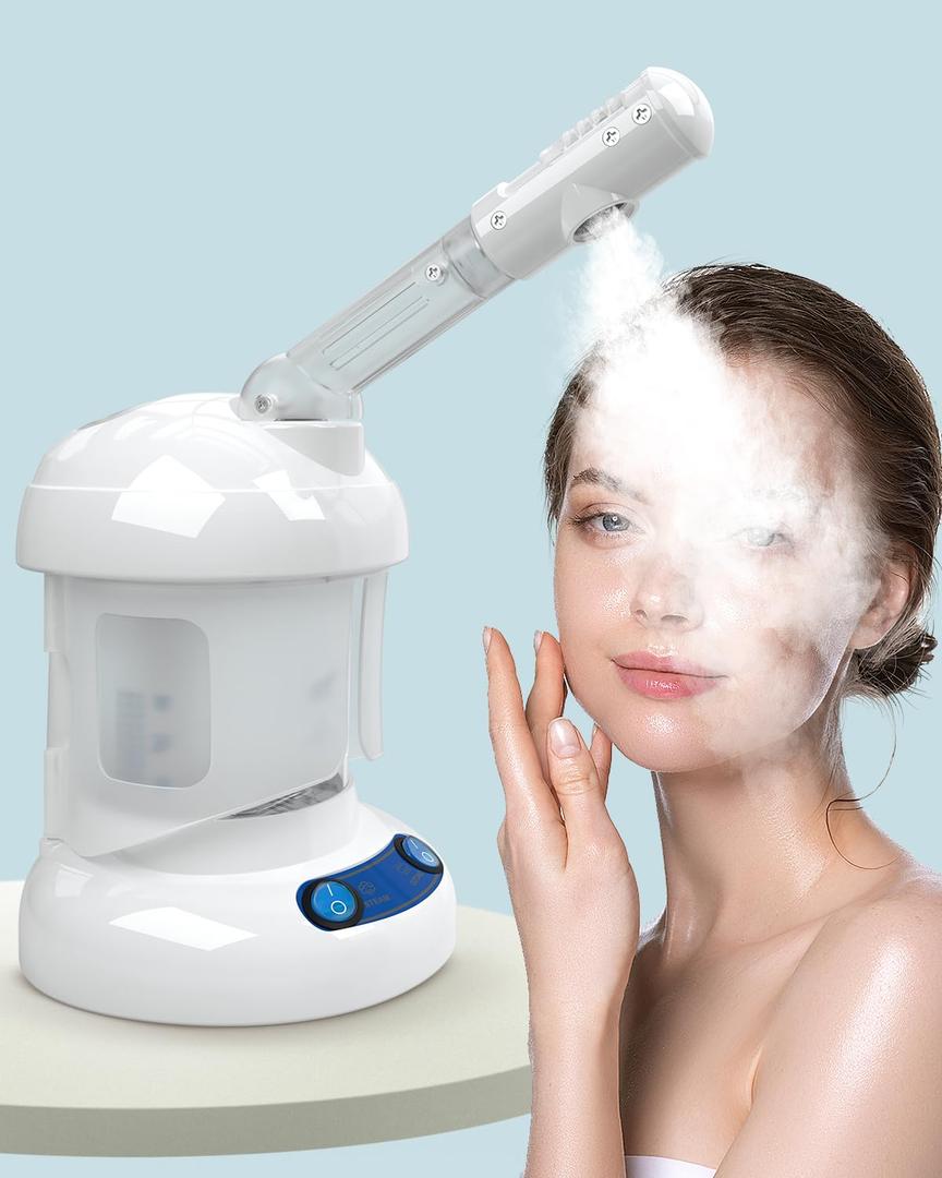 Tabletop Facial Steamer - Kingsteam Nano Ionic Face Steamer with 360 Rotating Arm, Moisturize, Remove Blackheads, Portable Facial Steamer for Home Facial Spa or Beauty Salon, White