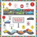 115Pcs Back to School On The Road to Success Car Bulletin Board Classroom Decoration Car Traffic Road Cutouts Name Tags Trim Back to School Party Supplies Classroom Chalkboard Wall Door Decor