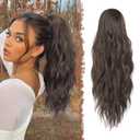 FESHFEN Ponytail Extensions - Drawstring Ponytails Hair Extension Long Curly Wavy Hair Piece Synthetic Brown Pony Tail Hairpieces for Women, Medium Brown 18 inch