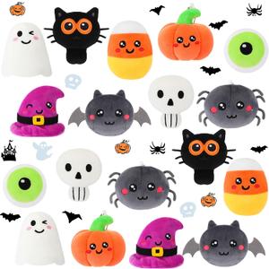 HyDren 18 Pcs Halloween Plush Toy bulk 4 Inch Halloween Stuffed Animals Trick or Treat Ultra-Soft & Cuddly Plush Keychain Stuffed Toy for Birthday Party Favors Gifts