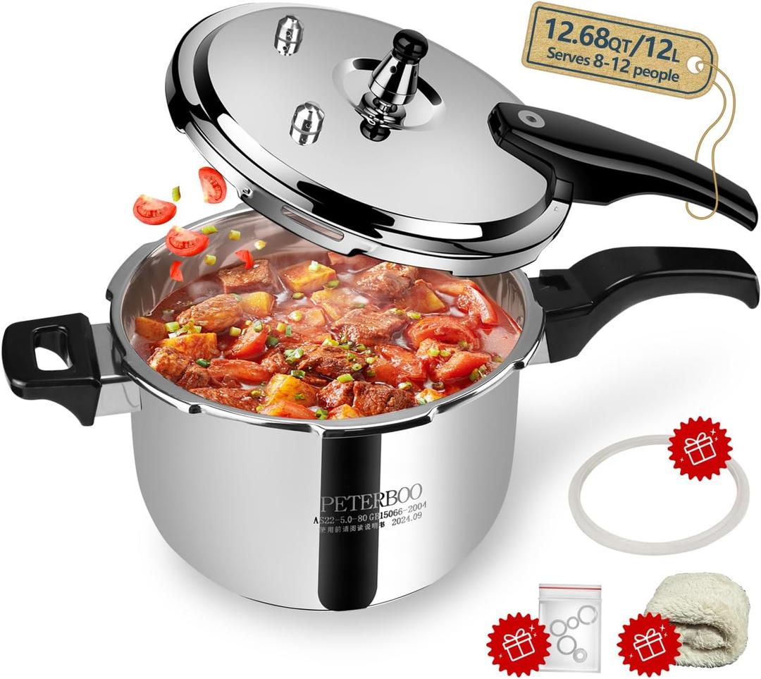 Premium 12 Quart Stainless Steel Pressure Cooker, Commercial Grade Luxury Cookware, Brand Quality Durability, Professional Performance for Large Families & Events