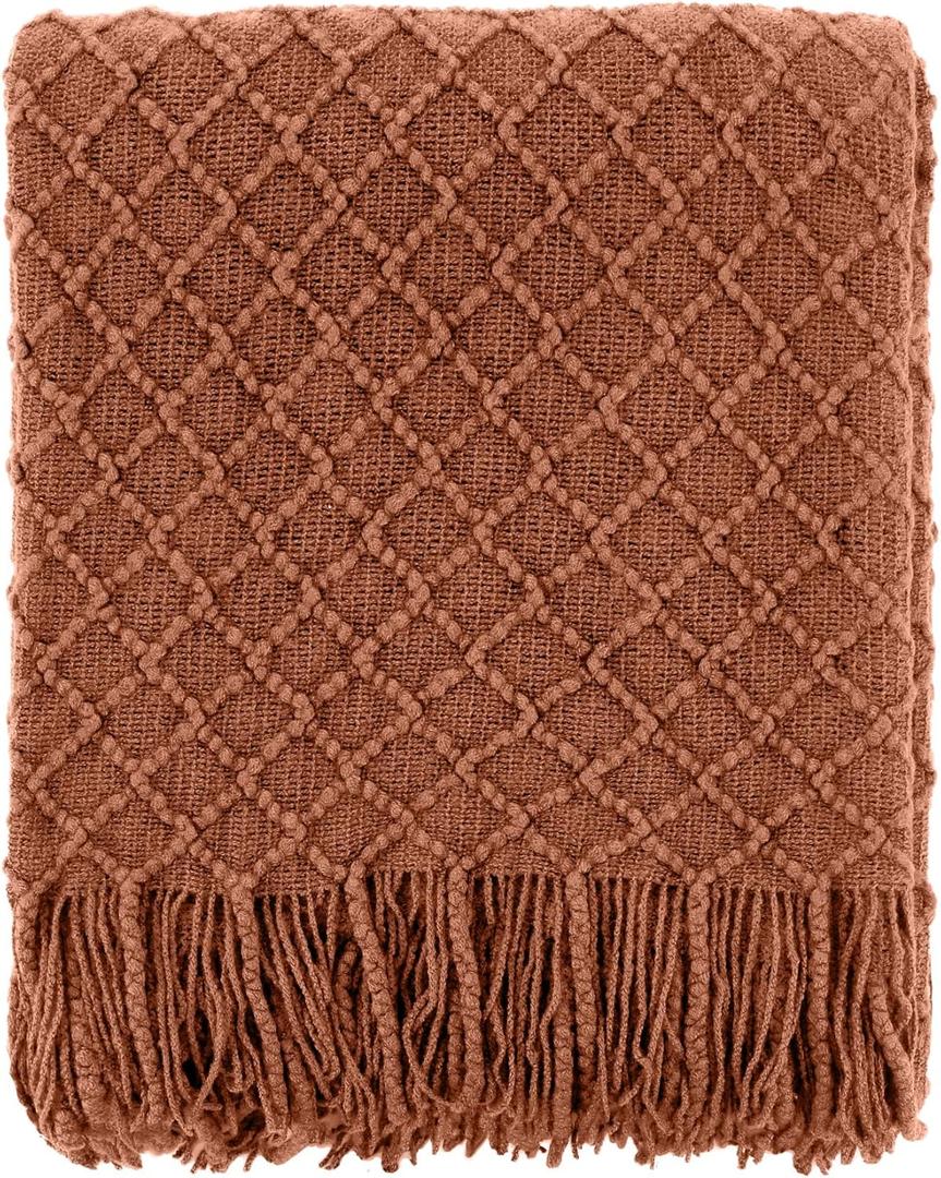CREVENT Farmhouse Boho Knitted Throw Blanket for Couch Sofa Chair Bed Home Decoration, Soft Warm Cozy Light Weight for Spring Summer Fall (60''X80'' Caramel)