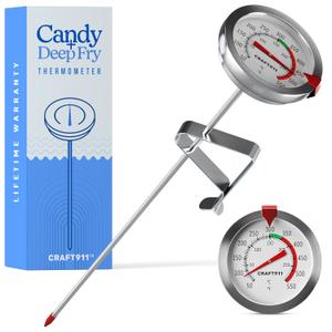 Candy Thermometer with Pot Clip - Deep Fry Oil Thermometer for Frying and Candle Making (Classic (Popular))