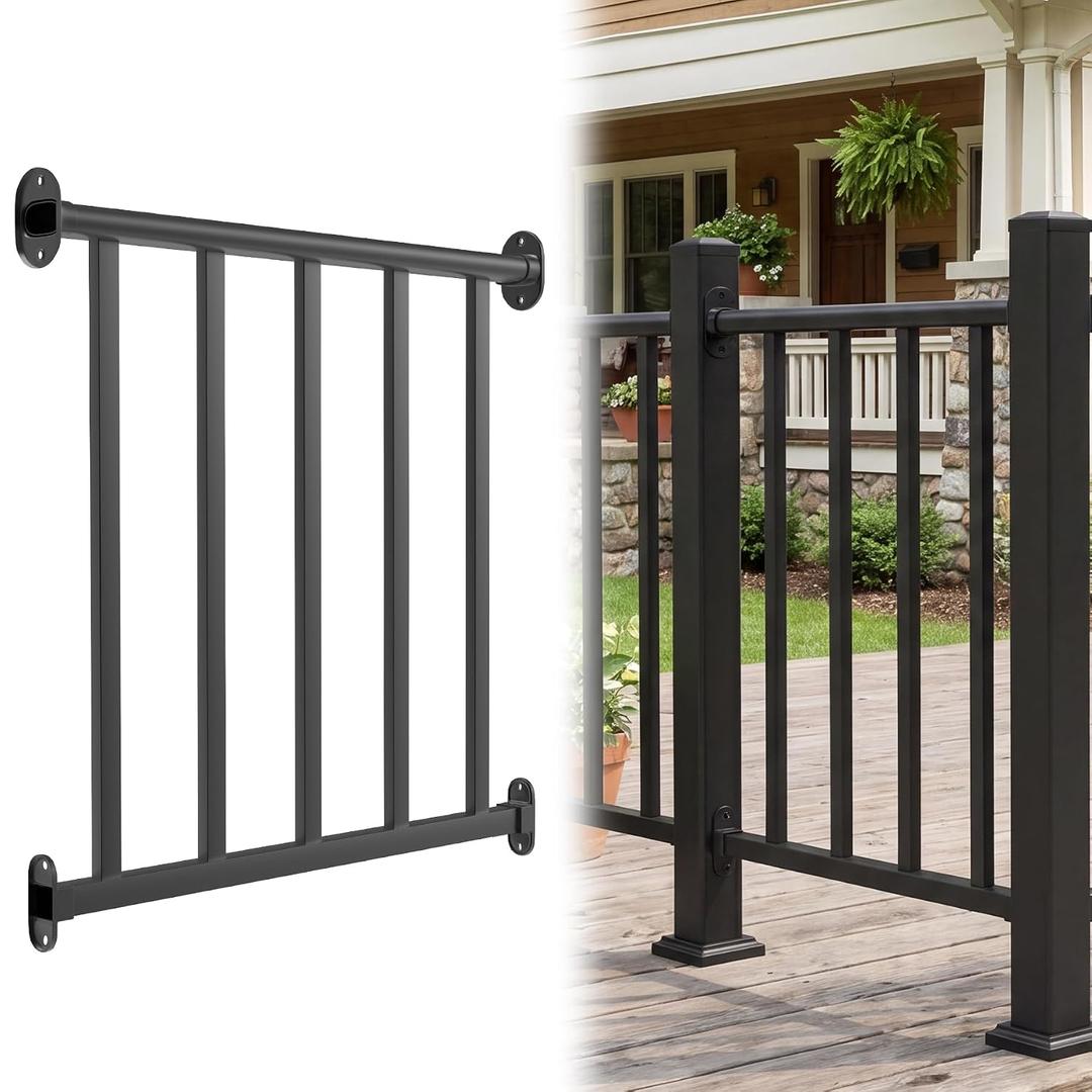 Akenow 36 in. H x 2 ft. W Porch and Deck Railing,Level Railing Kit Guard Rail for Deck for Outdoor Steps,Heavy Duty Balustrs System for Deck, Porch, Patio & Balcony
