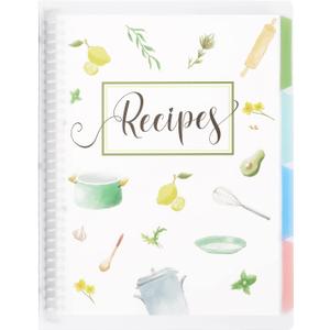 Recipe Book to Write in Your Own Recipes, 9.6’’x12.5’’ Personal Blank Recipe Notebook, Removable Recipe Journal Book Binder with 8 Dividers and 24 Tabs, Hold up to 240 Recipes