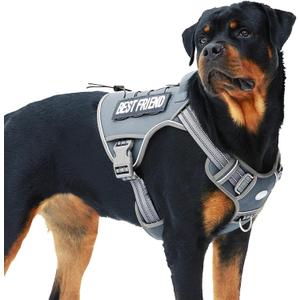Auroth Tactical Dog Harness for Large Dogs No Pull Adjustable Pet Harness Reflective K9 Working Training Easy Control Pet Vest Military Service Dog Harnesses Grey XL (XL(Neck:20-31",Chest:26-42"),75-135 lbs)