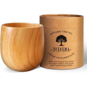 Genuine Oak Wooden Bourbon Glass | Old Fashioned Wood Drinking Cup for Whiskey, Bourbon, Scotch, Brown Liquor | Bourbon Whiskey Gifts for Men, Husband, Dad, Brother | Premium Hand-Polished (EXP 05/09/29)
