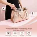 Youbella Cordless Hair Curling Iron Brush, Portable Travel Hair Curler, Mini 1.5 Heated Round Brush, 3-in-1 USB Rechargeable Straightening Wand for Styling & Smoothing, 200 Million Ionic Care, Pink