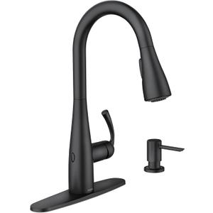 Moen Essie Matte Black MotionSense Wave One-Handle Touchless Kitchen Faucet with Pulldown Sprayer and Soap Dispenser, 87014EWBL